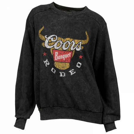 Coors Banquet Rodeo Long Horns Logo Black Mineral Wash Women's Crew Sweatshirt